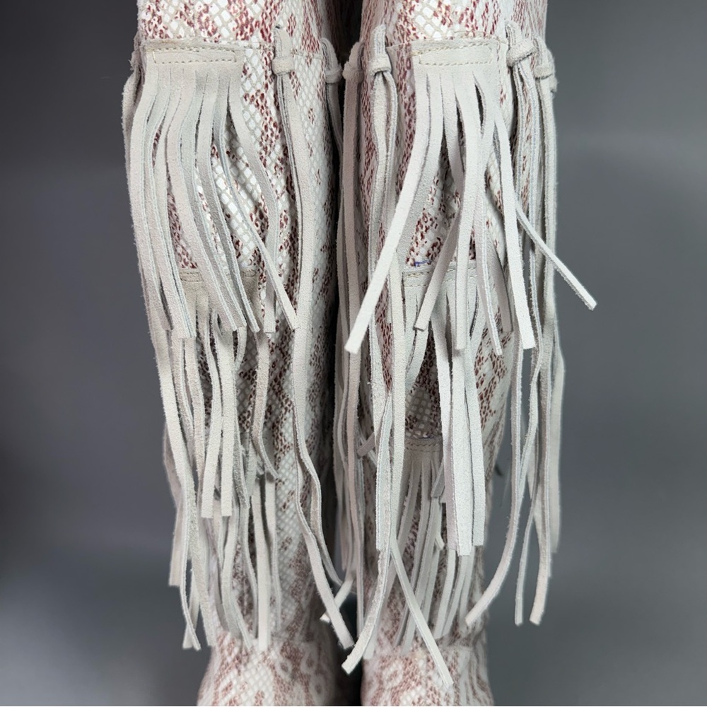 Dingo Kitty Kat Snake Print Fringe Tall Western Leather Boots like new - Picture 5 of 15